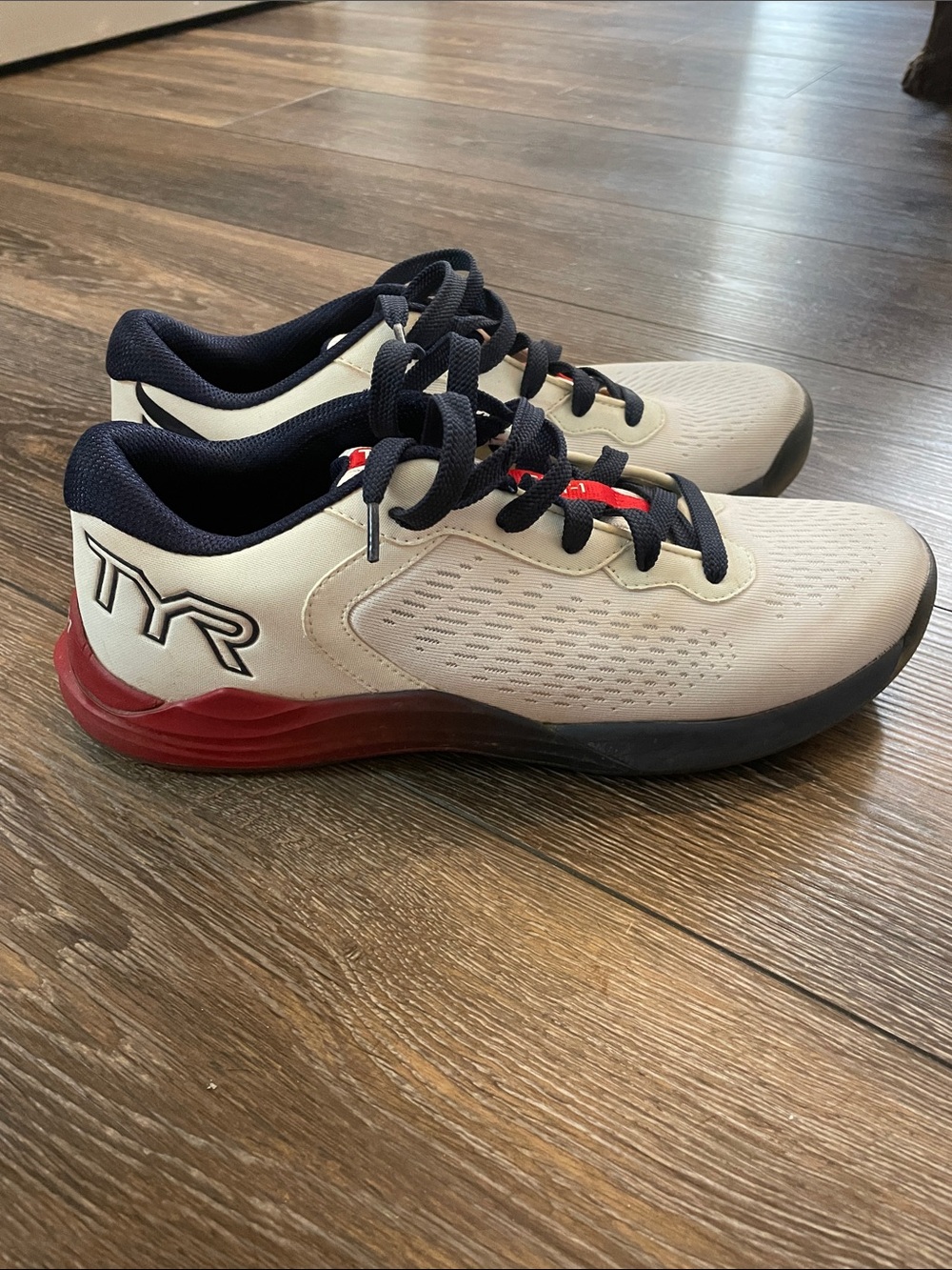 TYR Men’s Athletic Shoes in Beige, Navy and Red Accent